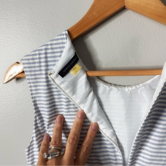 Tommy Hilfiger Dress Fit And Flare Blue White Stripe Lace Neckline Sleeveless - Picture 5 of 10